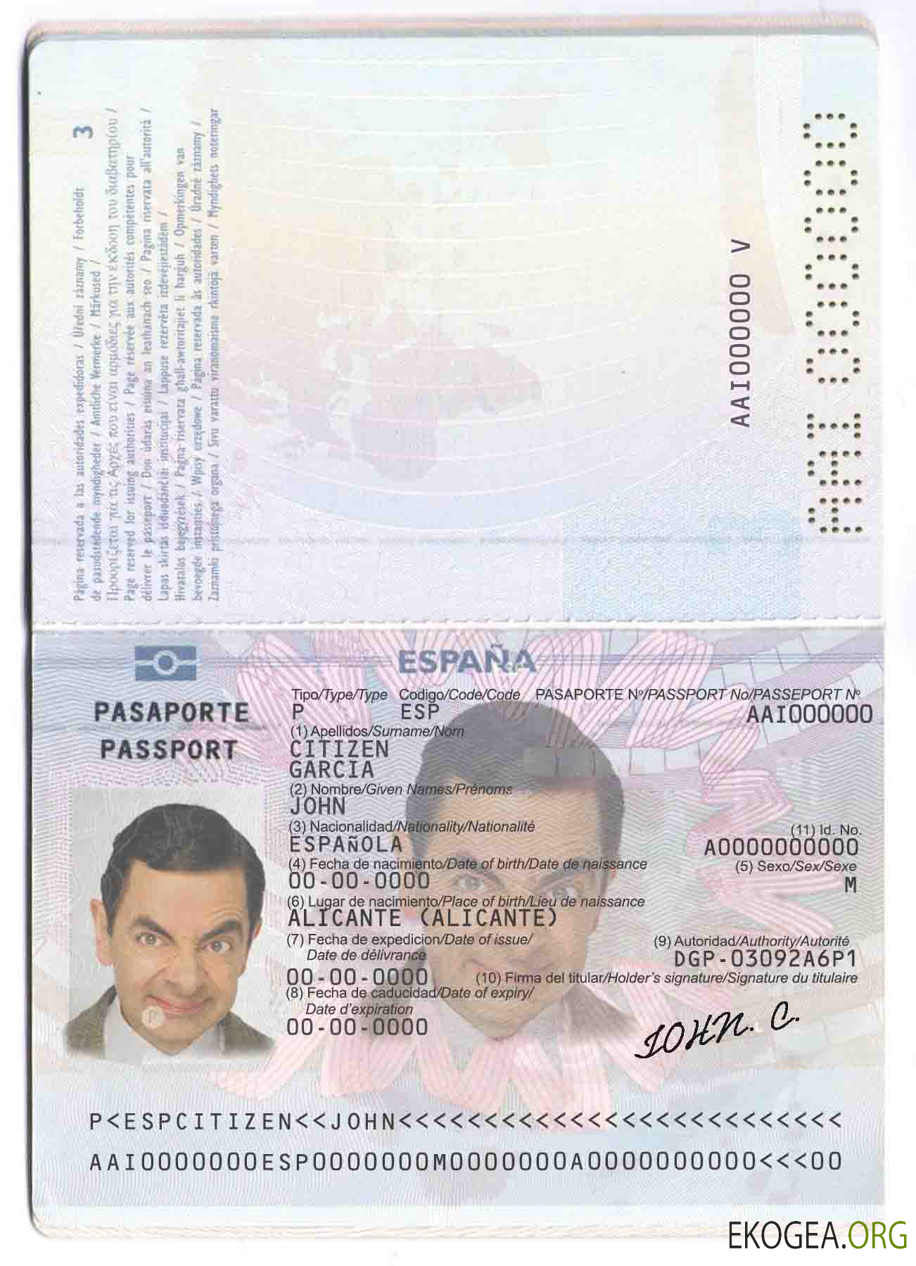 Modèle de passeport espagnol au format PSD, entièrement modifiable (jusqu'en 2015)